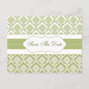green damask save the date announcement postcard
