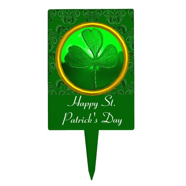 GREEN DAMASK ,SHAMROCK CAKE TOPPER (Front)