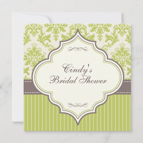 Green Damask &amp; Stripe Bridal Shower Invitation