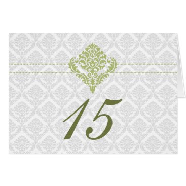 green damask table seating card