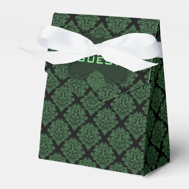 Green Damask-Tent Party Favor Box (Front Side)