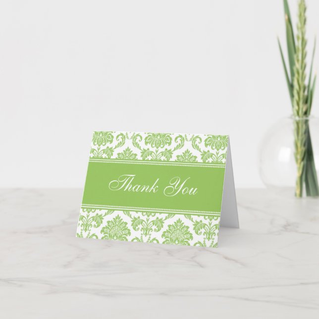 Green Damask Thank You Cards (Front)