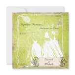 Green Damask Toss the Bouquet Wedding Invite