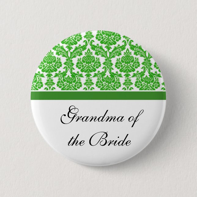 green damask wedding buttons (Front)