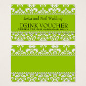 Green Damask Wedding Drink Voucher for Reception (Front & Back)