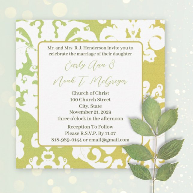 Green Damask Wedding Invitations (Creator Uploaded)