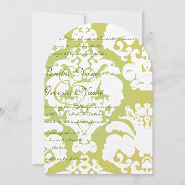 Green Damask Wedding Invitations (Front)
