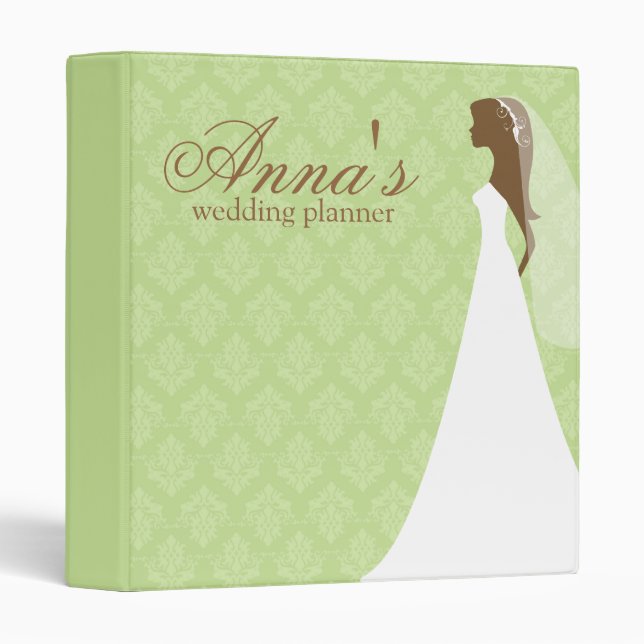Green Damask Wedding Planner Binder (Front/Spine)