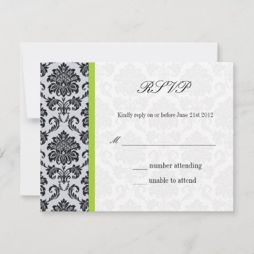 Green Damask Wedding RSVP
