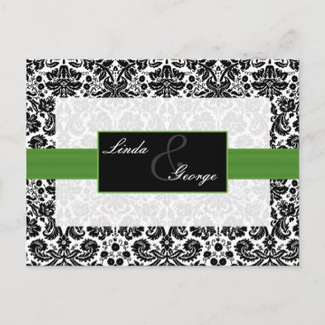 green  damask  Wedding rsvp card
