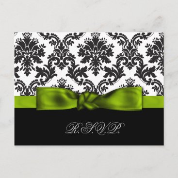 green damask wedding rsvp cards