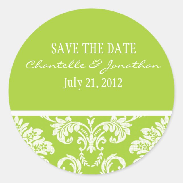 Green Damask Wedding Sticker (Front)