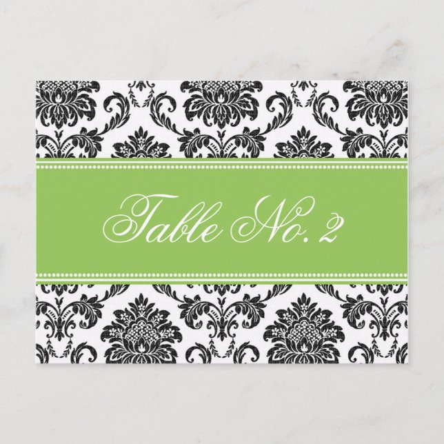 Green Damask Wedding Table Number (Front)
