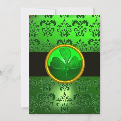 GREEN DAMASK WITH SHAMROCK black Invitation