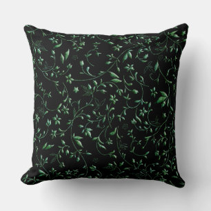 Green Damasks On Black Throw Pillow