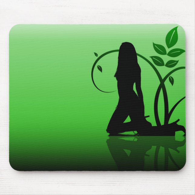 Green Damsel Silhouette Mousepad (Front)