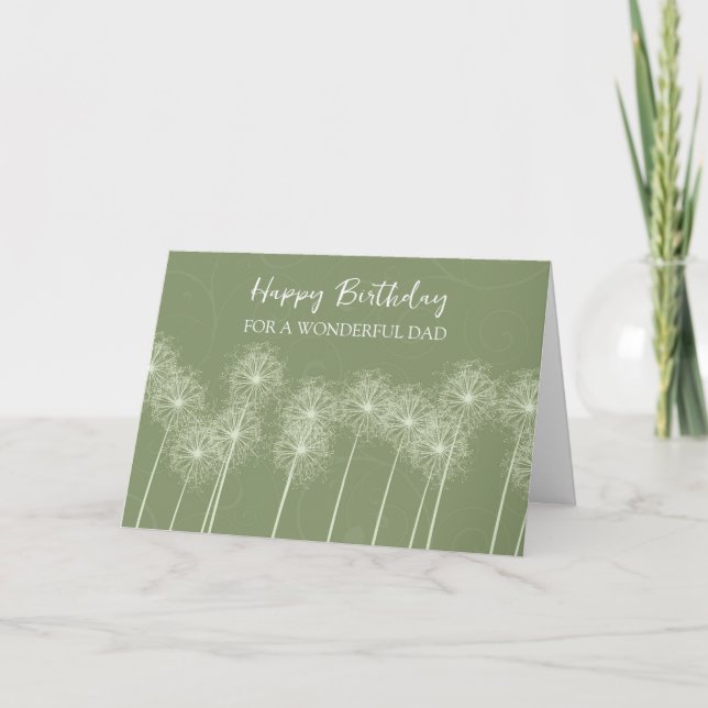 Green Dandelions Dad Birthday Card (Front)