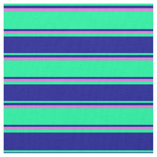 Green, Dark Blue, and Orchid Pattern of Stripes Fabric (Close Up)