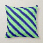 [ Thumbnail: Green & Dark Blue Stripes Pattern Throw Pillow ]