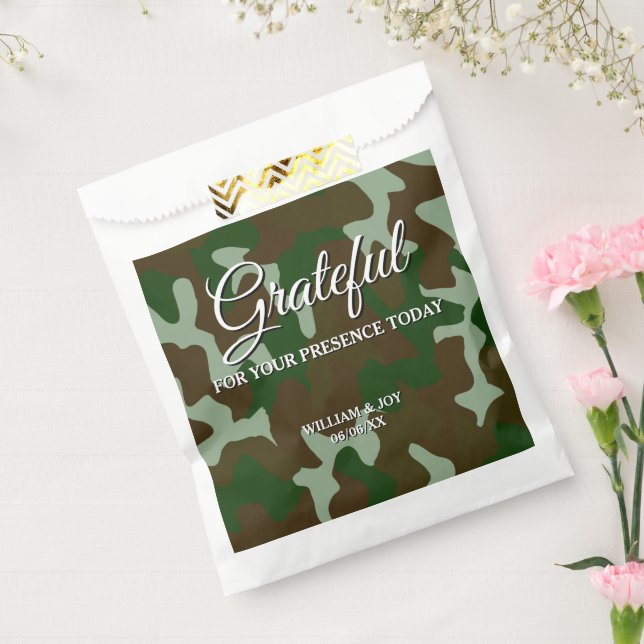 Green & Dark Brown Camouflage Grateful Favor Bag (Sealed)