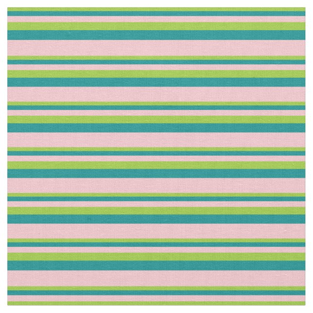 Green, Dark Cyan, and Pink Stripes Fabric (Close Up)