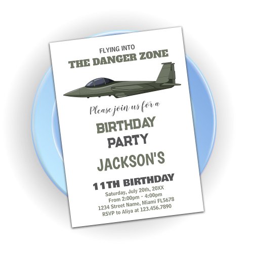 Green Dark Fighter Jet Birthday Invitations