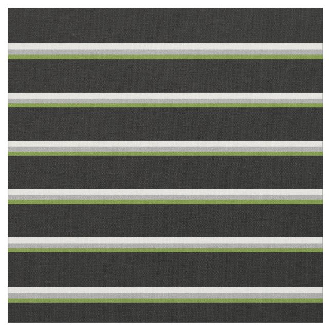 Green, Dark Gray, White & Black Lines Fabric (Close Up)