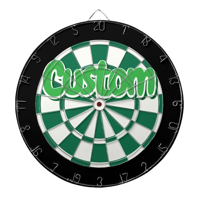 Green, Dark Green, Black, And White Custom Text Dart Board (Front)