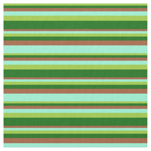 Green, Dark Green, Sienna & Aquamarine Pattern Fabric (Close Up)