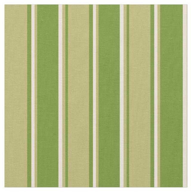 Green, Dark Khaki, and Bisque Lines Pattern Fabric (Close Up)