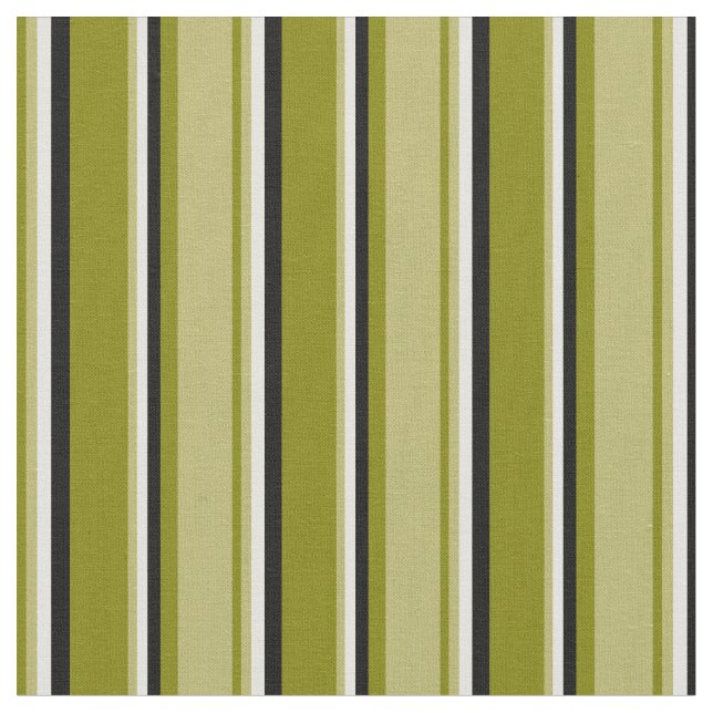 Green, Dark Khaki, Light Yellow, and Black Lines Fabric (Close Up)