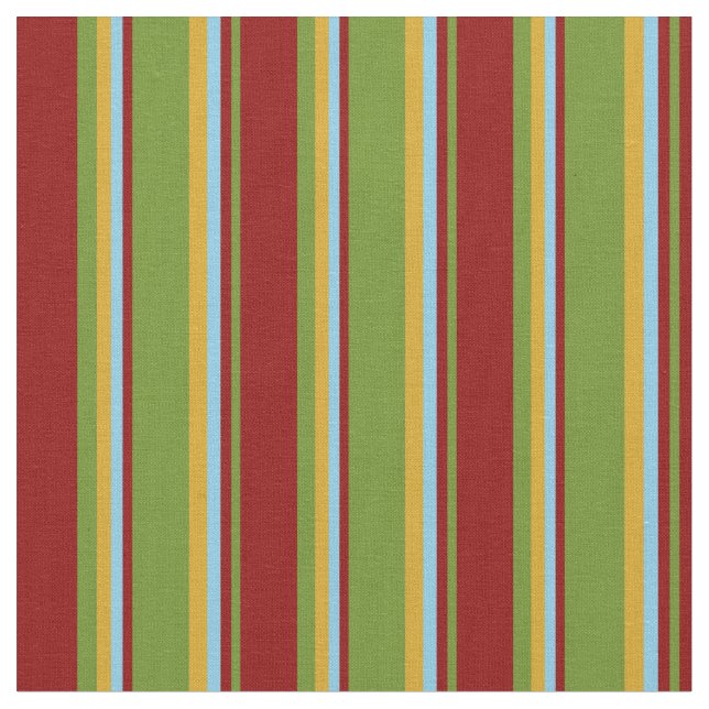 Green, Dark Red, Sky Blue & Goldenrod Lines Fabric (Close Up)