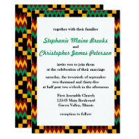 Green, Dark Red, Yellow Kente Cloth Invitation