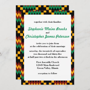 Green, Dark Red, Yellow Kente Cloth Invitation