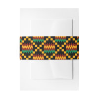 Green, Dark Red, Yellow Kente Wedding Invitation Invitation Belly Band