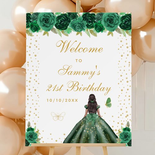 Green Dark Skin Girl Birthday Party Welcome Foam Board