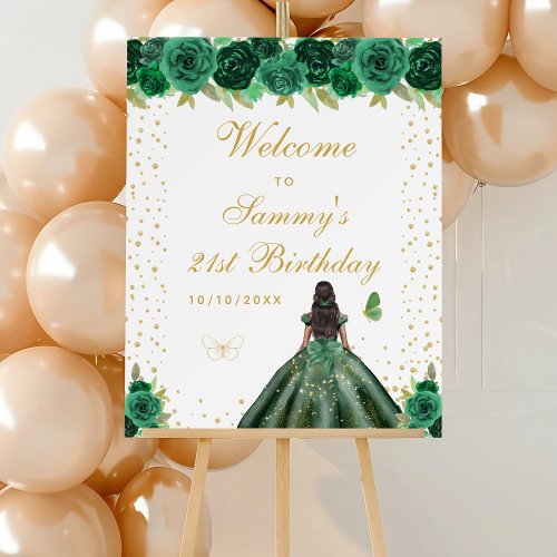 Green Dark Skin Girl Birthday Party Welcome Foam Board