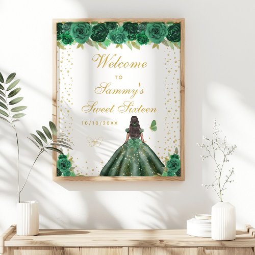 Green Dark Skin Girl Sweet Sixteen Welcome Poster