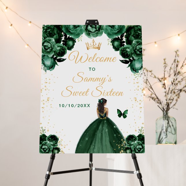Green Dark Skin Princess Sweet Sixteen Welcome Foam Board (In Situ (Stand))