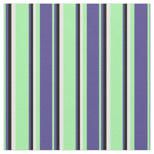Green, Dark Slate Blue, Black, and White Stripes Fabric