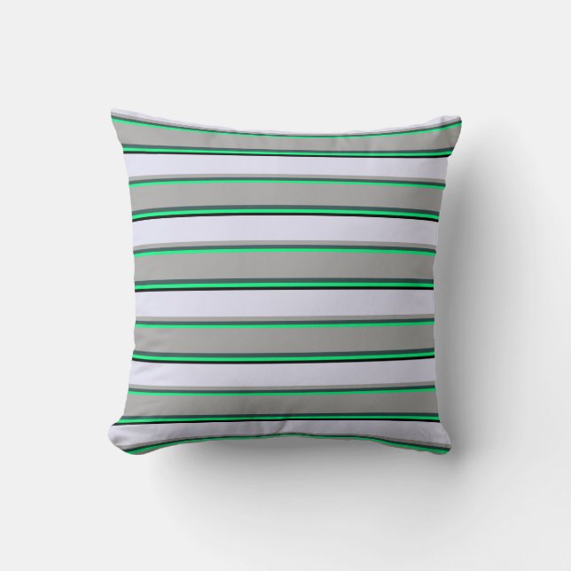 Green, Dark Slate Gray, Dark Gray, Lavender, Black Throw Pillow (Front)