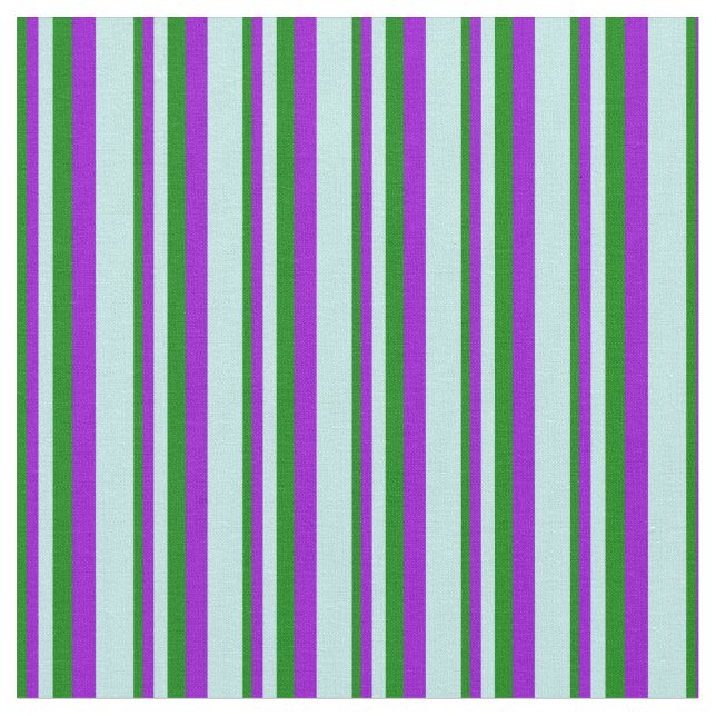 Green, Dark Violet & Turquoise Colored Stripes Fabric (Close Up)