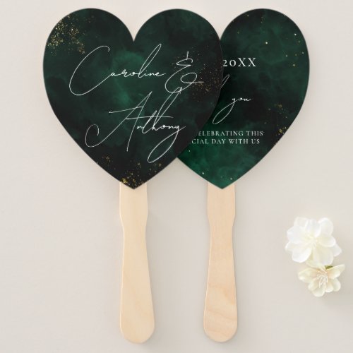 Green Dark Watercolor Black Magical Gold  Hand Fan