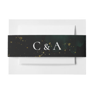 Green Dark Watercolor Black Magical Gold  Invitation Belly Band