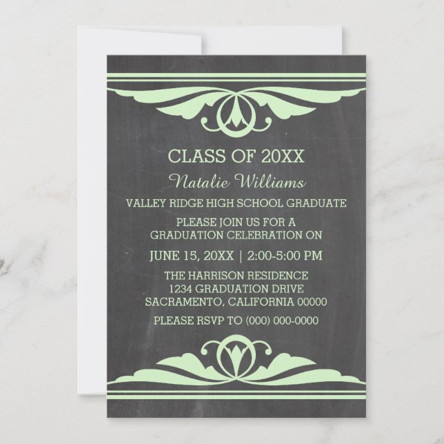 Green Deco Chalkboard Graduation Invite (Front)