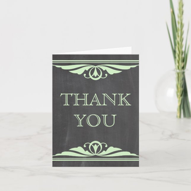 Green Deco Chalkboard Thank You Card (Front)