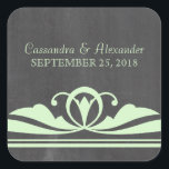 Green Deco Chalkboard Wedding Stickers<br><div class="desc">Elegant and chic Deco Chalkboard Wedding Stickers featuring a trendy chalkboard texture look background and a pair of light green art deco swirl borders. These lovely wedding stickers are perfect for an art deco 1920's themed wedding. Easy to customize, simply add your wedding details. Click "Customize It" to find additional...</div>