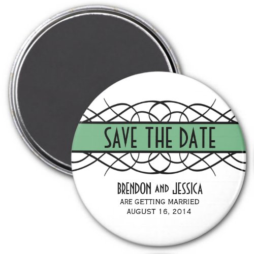 Green Deco Flourish Save the Date Magnet