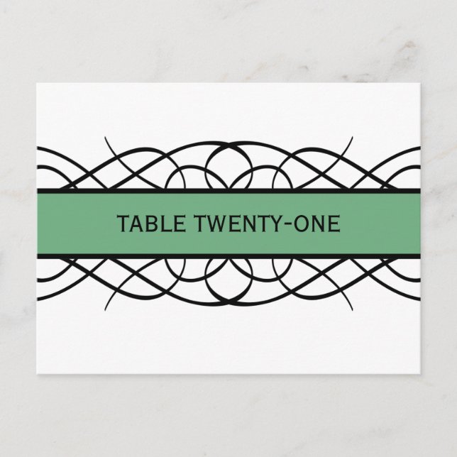 Green Deco Flourish Table Number Postcard (Front)