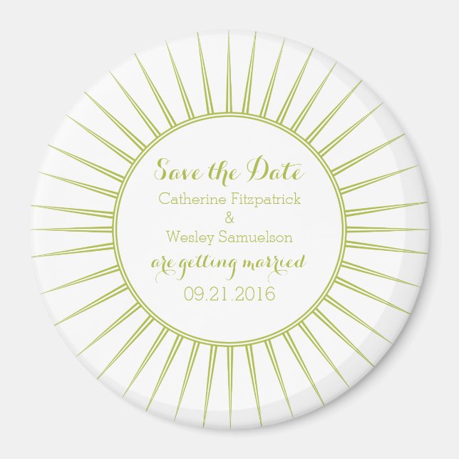 Green Deco Retro Save the Date Magnet (Front)